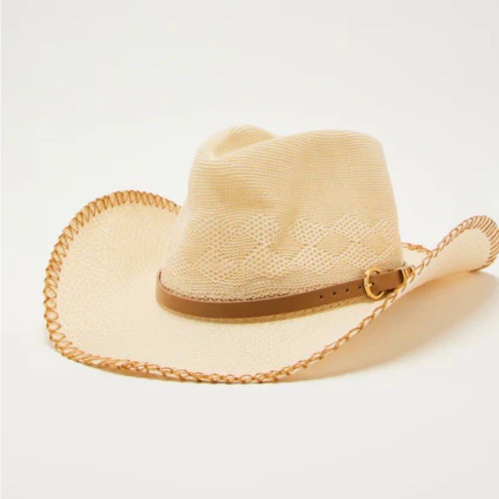 Stylish Cream Cowboy Hat with Tan Trim